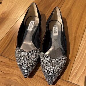 Badgley Mischka Black and Silver Embellished Loafers